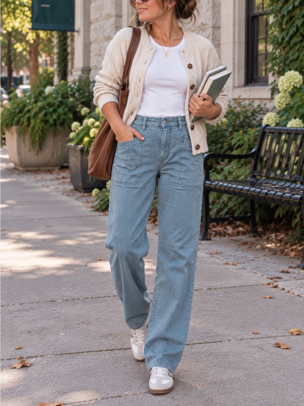 Pilcro Anthropologie Utility Dusty Blue Pull On Baggy Straight Leg Cotton Pants